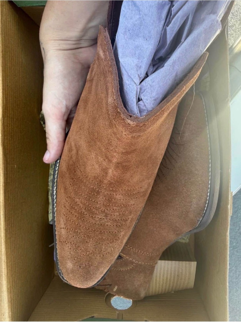 Roper Suede Western Ankle Booties - Chestnut Brown with Tan Embroidery - Picture 3 of 3